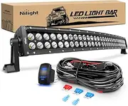 Nilight - ZH410 32Inch 180W Curved LED Light Bar Work Light Spot Flood Combo Offroad Driving Lights with 16AWG Wiring Harness Kitï¼Œ