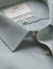 Hawes & Curtis Non-Iron Green & White Fine Stripe Extra Slim Fit Shirt Size: 15" collar, 35" sleeve