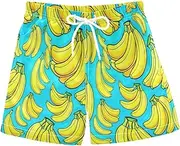 [RPLIFE] Kids Swim Trunks for Boys, Anti Chafe Swim Trunks Boys 2 T, Yellow Bananas Turquoise
