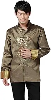 [ZIRIA] Chinese Shirt Traditional Chinese Clothing for Men Chinese Top Men Tang Suit Dragon Satin Long Sleeve Costume Retro