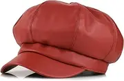 [KORIXINE] Red Leather Newsboy Hats for Men Women: Spring Cute Beret Hat for Women Fashionable British Irish Sailor Retro Gatsby Cap Dressy - Elastic Back, Red, One Size