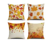 JunChang P59 4PCS 45x45cm Thanksgiving Maple Leaf Pattern Linen Pillow Cover Printing Throw Cushion Cover Home Decoration