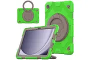 Samsung Galaxy Tab A9+ 11 inch 2023 Rotatable Handle Bracket & Shoulder Strap Shockproof Kids Super-Hero Case-Green&Brown