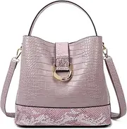 [GIGBIRD] Top Handle Bucket Bag for Women PU Leather Crocodile Print Patchwork Satchel Ladies Retro Work Crossbody Shoulder Bags