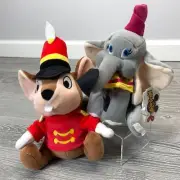 Vintage Disney Dumbo and Timothy Mouse Bean Bag Plush Stuffed Animals NEW