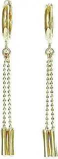 [JewelryWeb] 14k Yellow Gold Double Chain Hinged Long Drop Dangle Earrings 46x13mm-Dangle Earring for Women and Men