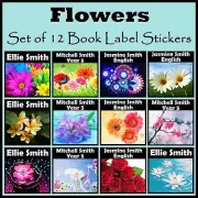 Personalised Flowers Book Label Stickers - Set of 12 - Any Name - Gift - School