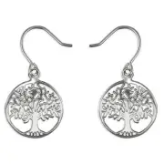 Earring Tree of Life Circle Drop Sterling Silver