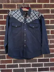 Vintage Rustler By Wrangler Brushpopper Western Button Down Pearl Snaps L Black