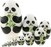 Set 10 Pcs Cute Panda Egg Shape Wooden Stacking Toy Handmade Nesting Dolls Animals Matryoshka Doll Babushka Dolls Panda Stuff Easter Egg for Kids Panda Bear Toy Panda Party Supplies