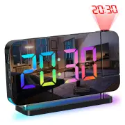 AGSIVO LED RGB Projection Digital Alarm Clock with Mirror Surface 10 Color Night Light Brightness Adjustable 12/24H For