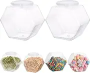 Plastic Candy Jars with Lids, 2PCS 3800ml Clear Hexagon Cookie Jar, Wide Mouth Cookie Container Shatterproof Reusable Plastic Jars for Snack, Biscuits, Chocolate,