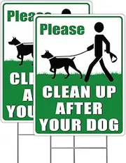 2-Pack Clean Up After Your Dog Signs, 12.6" x 9.5" with Metal Stake, No Dog Poop Lawn Signs with UV Protected & Waterproof, Double Sided Pick Up After Your Dog Sign for Yard
