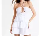 Miss Shop Organic Cotton Blend Ruffle Tiered Cut Out Mini Dress in White Size:10