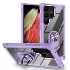 For Samsung Galaxy S23 Ultra S22 S21 S20FE Clear Rugged Case Magnetic Ring Stand
