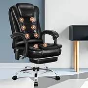 [ALFORDSON] Office Chair with Massage and Heated Seat, Ergonomic Computer Chair with Footrest Executive Leather Home Desk Chair High Back Recliner Chair, Glossy Black