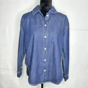 NEW SPANX Denim Button Down Long Sleeve Shirt Sz M Lightweight Proto Design