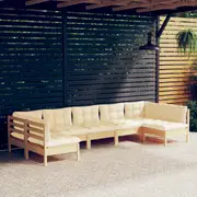 7 Piece Garden Lounge Set with Cream Cushions Solid Pinewood vidaXL