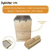 10 Frame Double Beehive Kit 20x Frames Mesh Screen Bottom Board Timber Bee Hive