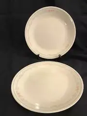 TWO Corelle ROSE 10-1/4" DINNER PLATES - Cream with pink tulips, grey details