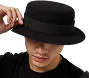 [ESOMAVRIX] Classic Fedora Flat Top Hat Women Fashion Felt Church Hats, Black Bowknot Wide Brim Top Fedora Hat for Men/Women/4210