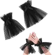 [FJYXCHENXM] 1 Pair Mesh Lace Wrist Cuffs Exquisite Lace Wrist Sleeves Elastic False Sleeves for Women,Black, Black, One Size