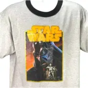 Star Wars Vader McQuarrie Art Retro Ringer T-Shirt size Large Mens Gold Accents