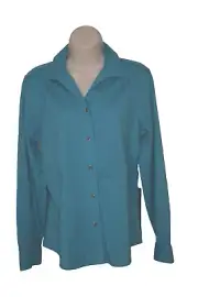 Chico's Blouse Size 0 Turquoise Blouse Long Roll Tab Sleeves Button Up New /Tags