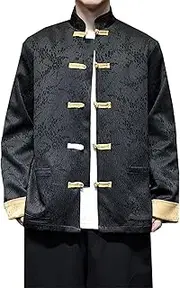 [Generic] Chinese Traditional Tang Suit Jacket Long Sleeve Mandarin Collar Shirt,Winter Chinese Style Men Retro Jacket Tang Suit