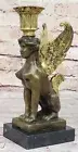 Signed Handcrafted Gilt Sphynx Egyptian Cat Candle Holder: Vintage Art Deco