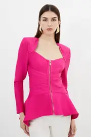 Bandage Strong Shoulder Jacket With Zip Front Opening