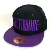 Baltimore Flat Bill Snap Back Ball Cap Embroidered Purple/Black Adjustable Hat