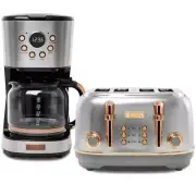 Haden Drip Coffee Maker 12Cup Programmable Stainless Steel/Copper 4Slice Toaster