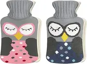 Rubber Hot Water Bottle with Cover - Classic Hot Water Bag for Pain Relief, Neck and Shoulders, Feet Warmer, Menstrual Cramps, Hot and Cold Therapy - Cartoon owl Pattern(1 L*2)