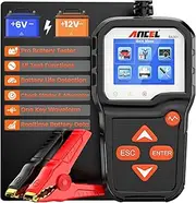 ANCEL BA301 6V 12V Car Battery Tester, 100-2000 CCA Automotive Battery Load & Alternator Tester Cranking Charging System Test for Motorcycle Car Boat Truck, Support Lead-Acid & Lithium Batteries