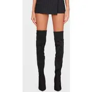 Black Wide Fit Point Toe Over The Knee Boots, Black