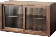 Walnut Pantry Sideboard with 2 Sliding Striped Glass Doors, Freestanding Countertop Storage Cabinet Pastry Bakery Display Case for Bread, Cake, Coffee, Collectibles(Medium)