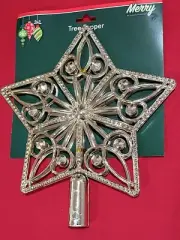 Christmas House Star Christmas tree topper with designs Gold 9.5"