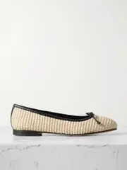 [Manolo Blahnik] Manolo Blahnik - Veralli Leather-trimmed Raffia Ballet Flats - Cream - IT40 IT 40 Cream