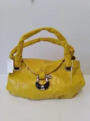 Yellow Women's Faux Patent Leather Zip Snap Double Handle Hand Shoulder Bag NWT