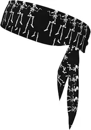 Halloween Posable Skeleton Skull Sports Strap Double-Sided Headscarf Men's Bow Tie Sports Headscarf Running Yoga Exercise Headband