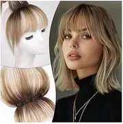 Human Hair 3D Bangs for Women Clips in Bang Fringe with Hairpiece 360° Full Coverage(Ombre Ash Blonde)