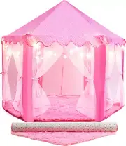Princess Tent for Kids 55"x53" Castle Play Tent with Rug & LED Lights