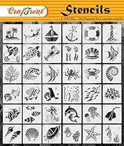 CrafTreat 36 Pcs Sea Animals Set Stencils for Painting on Canvas, Wall Art, Journal Notebook, Furniture & Room Decor - Reusable 3X3 Inches Water Animal Stencils for Home Decor - Scrapbooking Supplies