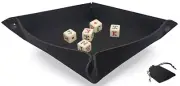 Spanish Poker Dice Ivory Tone w/Pouch + Dice Rolling Tray Folding Black Felt Mat
