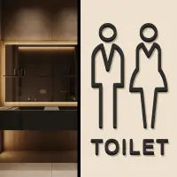 在飛比找蝦皮購物優惠-質感推薦 壓克力廁所男女標示牌 簡約 美觀 化妝室 金色/黑