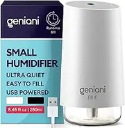 GENIANI Portable Small Cool Mist Humidifiers 250ML - USB Desktop Humidifier for Plants, Office, Car, Baby Room with Auto Shut Off & Night Light - Quiet Mini Humidifier (White)