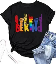[PECHAR] Be Kind Shirt for Women Sign Languag Hand Graphic T Shirts Kindness Short Sleeve Inspirational Tee Tops