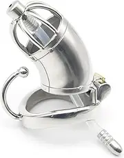 SM Chastity Belt Man Stainless Steel Chastity Cage Men Chastity Cage Silicone Urethral Dilator And Spiked Snap Ring Available Penis Cage Sex Toys For Men(B,Ring45mm)