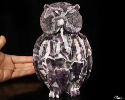 6.9" Dream Chevron Amethyst Hand Carved Crystal Owl Sculpture, Healing
